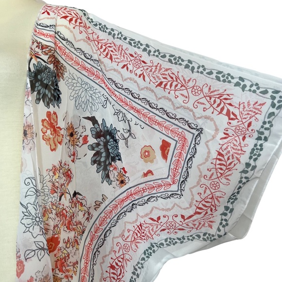 Boho Creamy White Floral Kimono Wrap Beach Coverup - Picture 9 of 16
